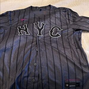 Francisco Lindor Gray and Black Striped NYC/NYM Button-Up Jersey